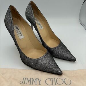Jimmy Choo Sz 38.5 Shoes Silver Grey Glitter Women's Heels